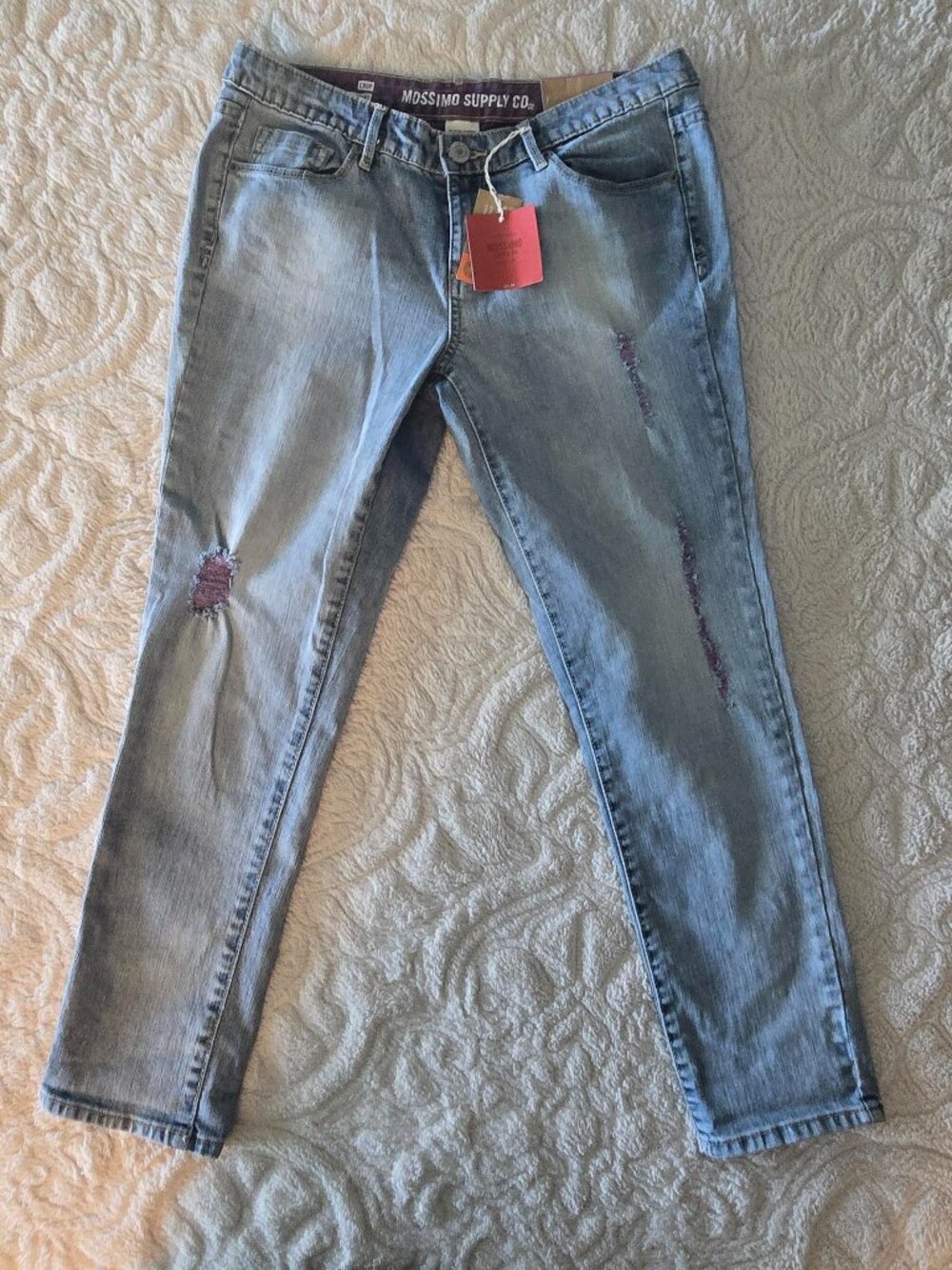 NWT Mossimo Supply Co. Distressed CROP LowerWaist Straight Hip Blue Jeans size13